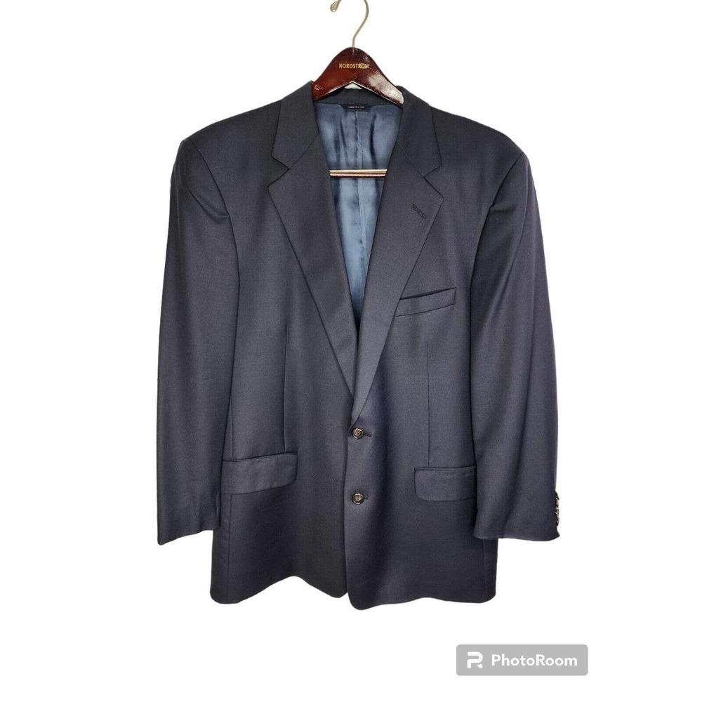 COACH 2 Button Jacket Sport Coat Navy Blue Mens Size 44R Wool Authentic USA Made